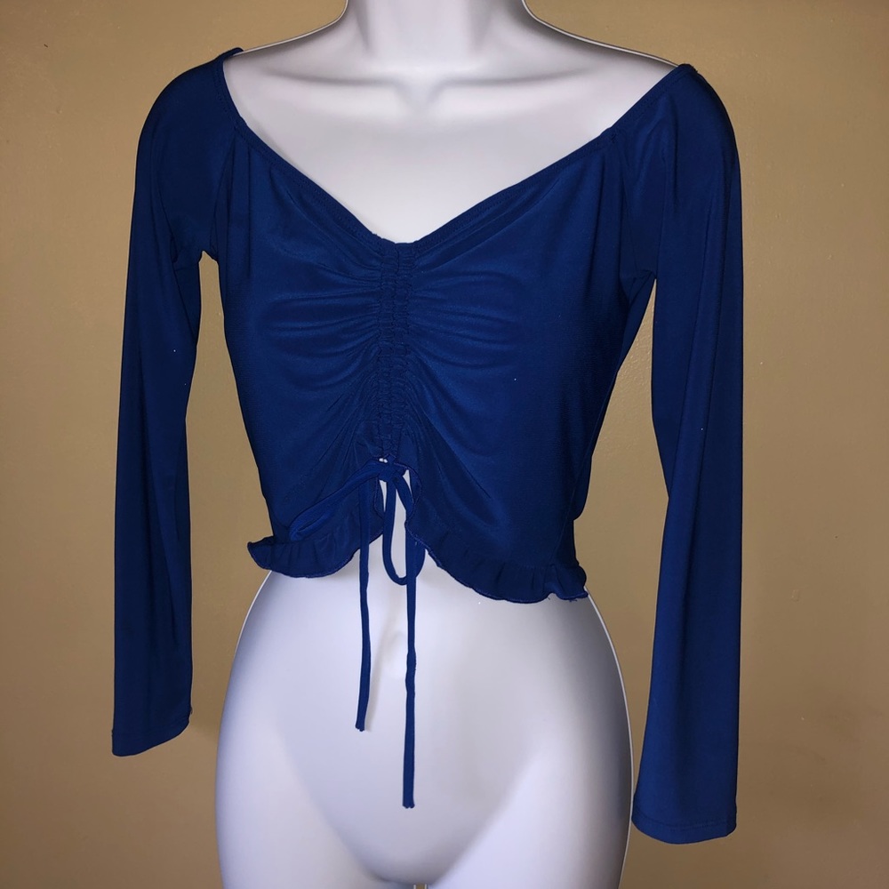 Royal blue off the shoulder crop top